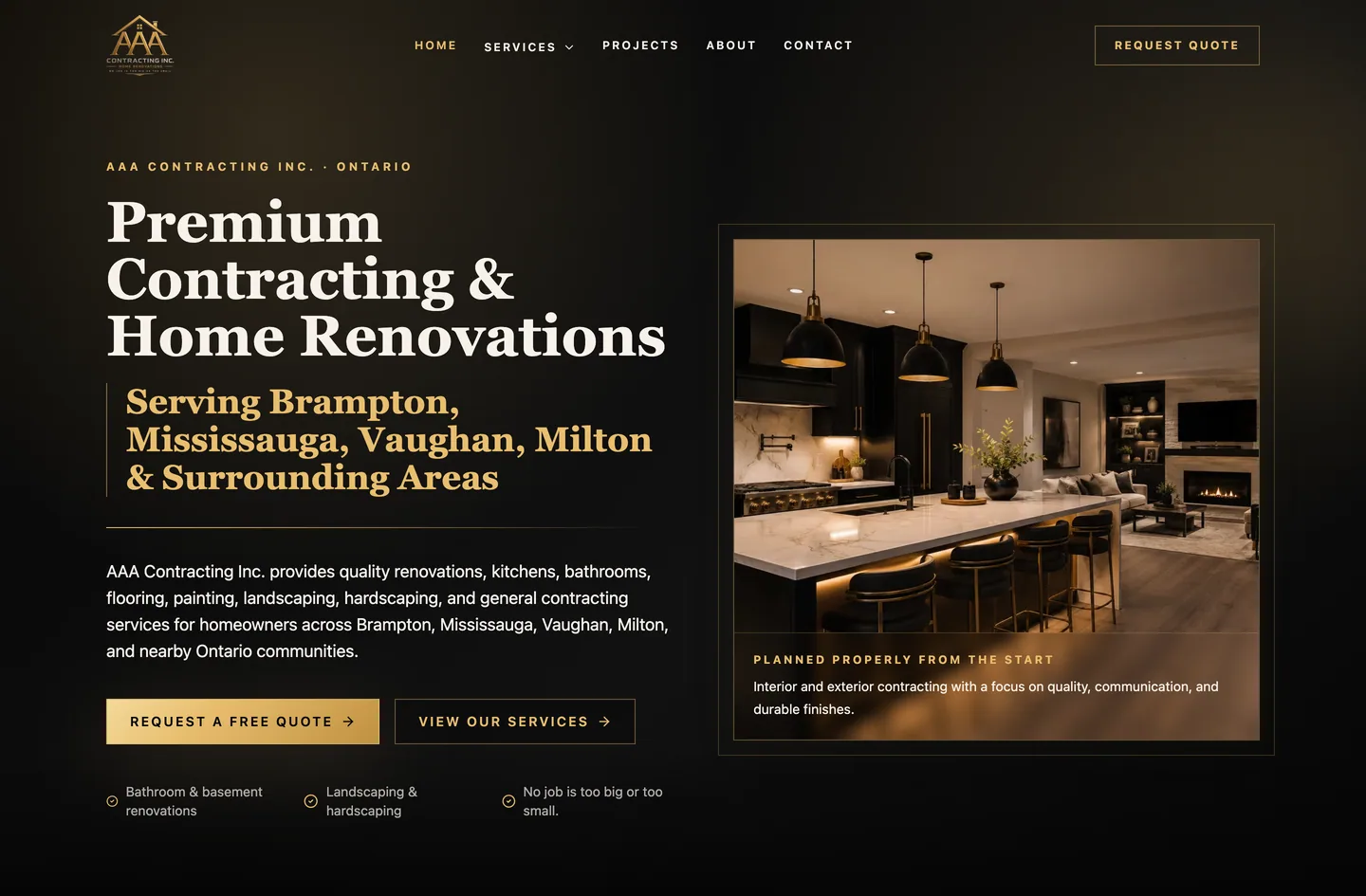 Home page of AAA Contracting Inc., a renovation and general contracting website